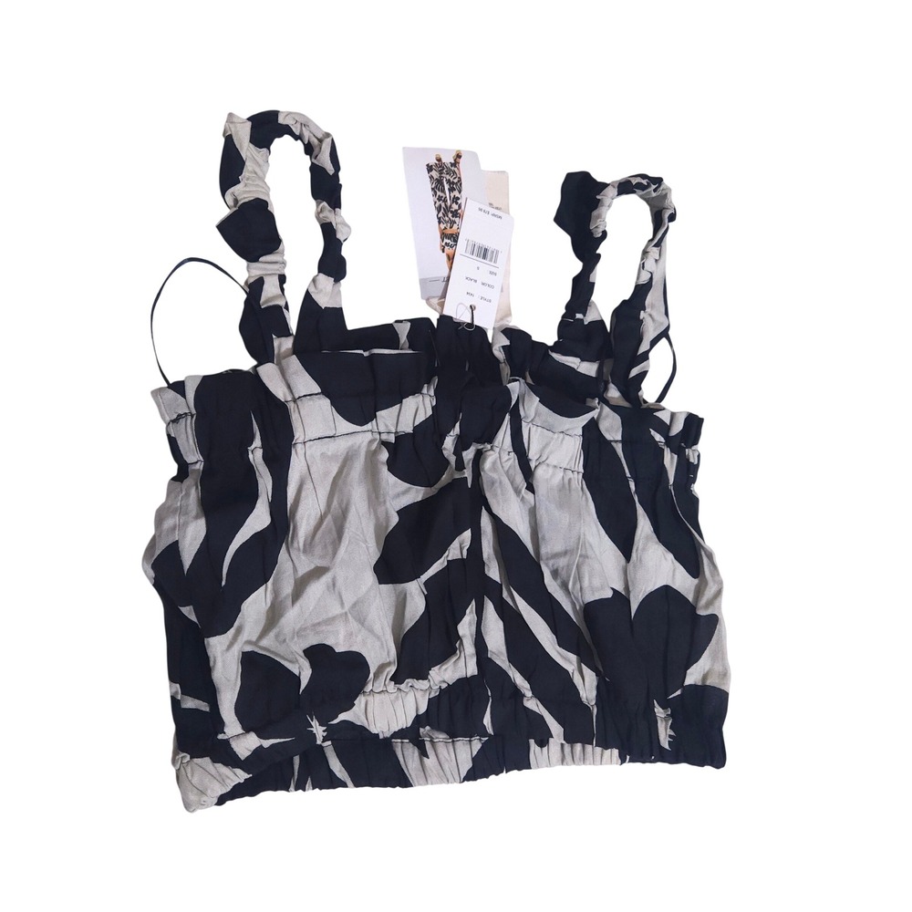 Salty Lemon Top Piece Black White Tropical Floral Crop Top Wide Leg Pants S